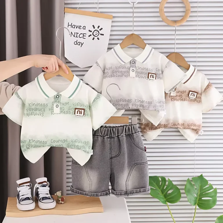 CHINEE-Korean-Style-Kids-Boys-Summer-Clothes-Set-1-5Y-Casual-Letter-Print-Polo-Shirt-Denim-Shorts-2PCS-Outfit-for-Toddlers