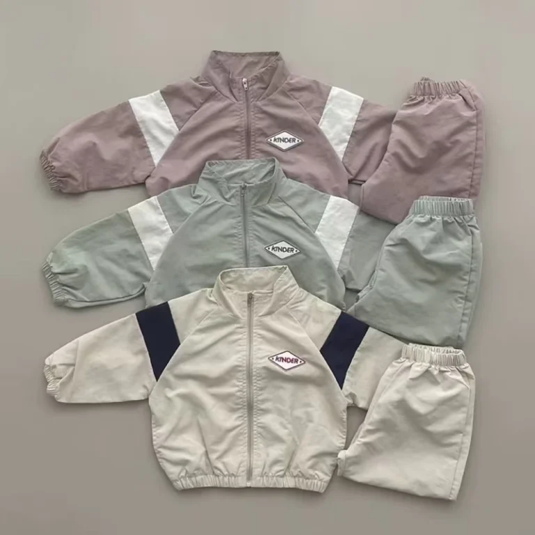 CHINEE-Korean-Style-Solid-Childrens-Spring-Autumn-Sports-Cardigan-Set-Stand-Collar-Zipper-Long-Sleeve-Top-Sweatpants-Cool-Outfit-1