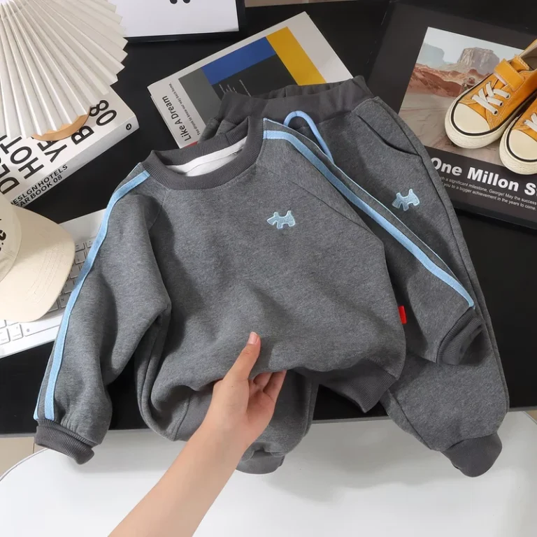 CHINEE-Korean-Style-Spring-Autumn-Childrens-Solid-Polyester-Cotton-Sweatshirt-Suit-Fashion-Casual-Set-1