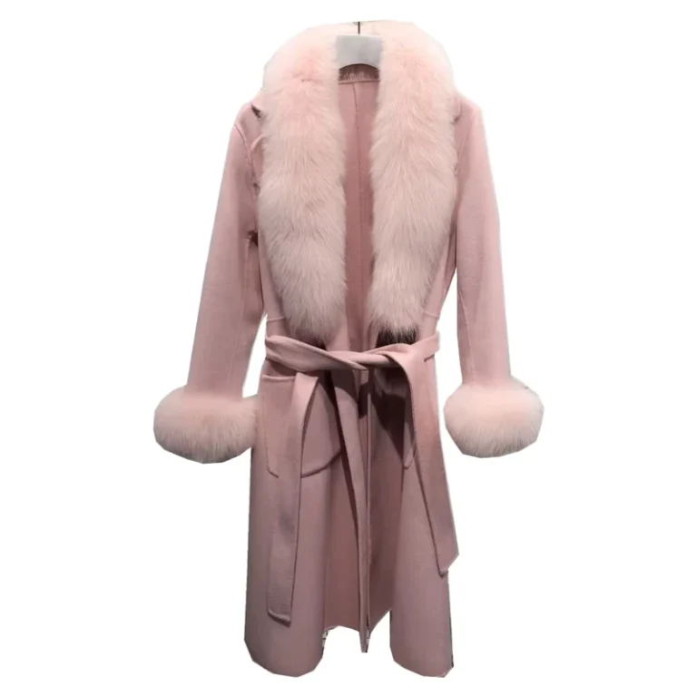 CHINEE-Ladies-Double-sided-Cashmere-Wool-Quilted-Jacket-Autumn-Winter-Spring-New-Fox-Fur-Collar-Cuffs-Long-Slim-Belt