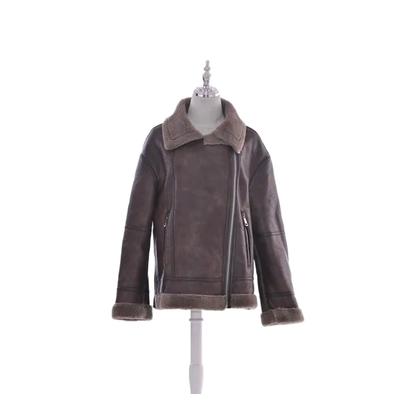CHINEE-Lady-New-Style-Brown-Short-Windproof-Zipper-Woven-Jacket-for-Womens-Winter-Fashion