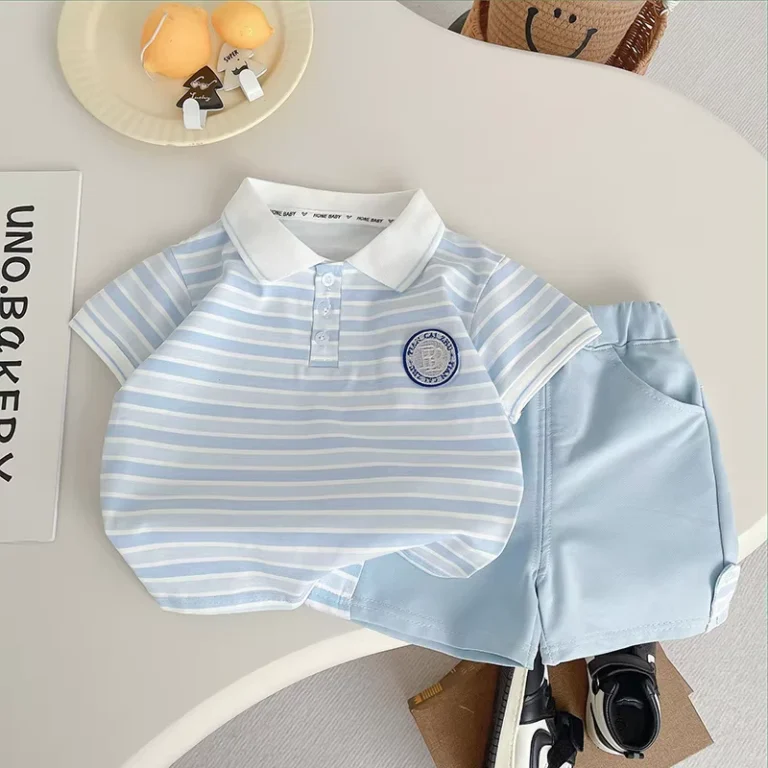 CHINEE-Little-Boys-Summer-Clothing-Set-Blue-Striped-Polo-Shirt-Light-Blue-Shorts-2-Pcs-Garment-Set-1
