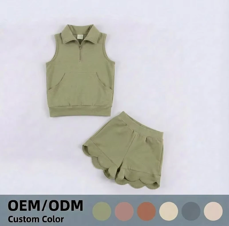 CHINEE-Little-Girl-Summer-Clothing-Set-Blank-Terry-Cotton-Kids-Girl-Polo-Shirt-Scallop-Short-Set-Children-Running-Clothes