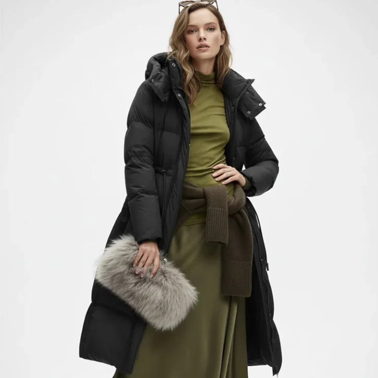 CHINEE-Long-Down-Jacket-Zipper-Design-Waist-Cinching-With-Hood-Stand-Collar-Style