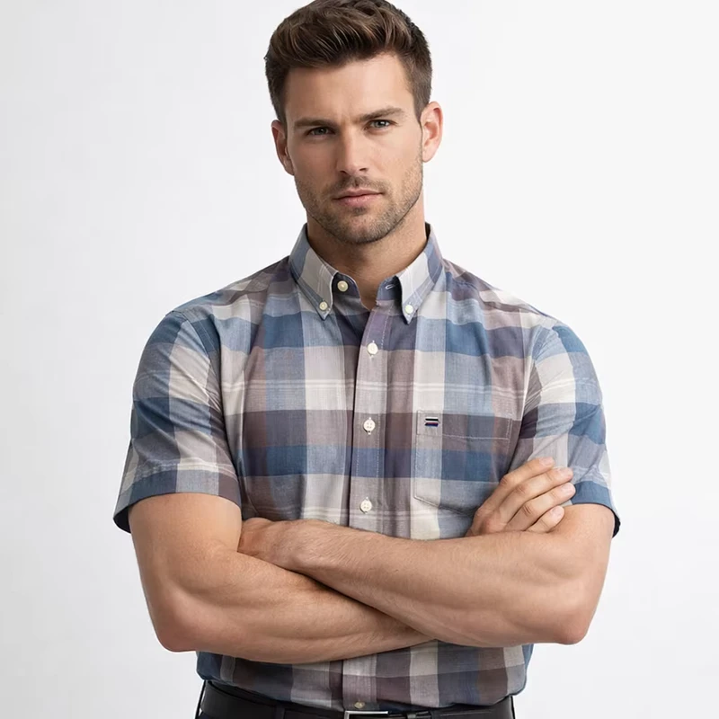 CHINEE-Men-Casual-Shirt-Plus-Size-Multi-Color-Plaid-Design-Loose-Breathable-Mens-Casual-Polo-T-shirt-for-Daily-Streetwear