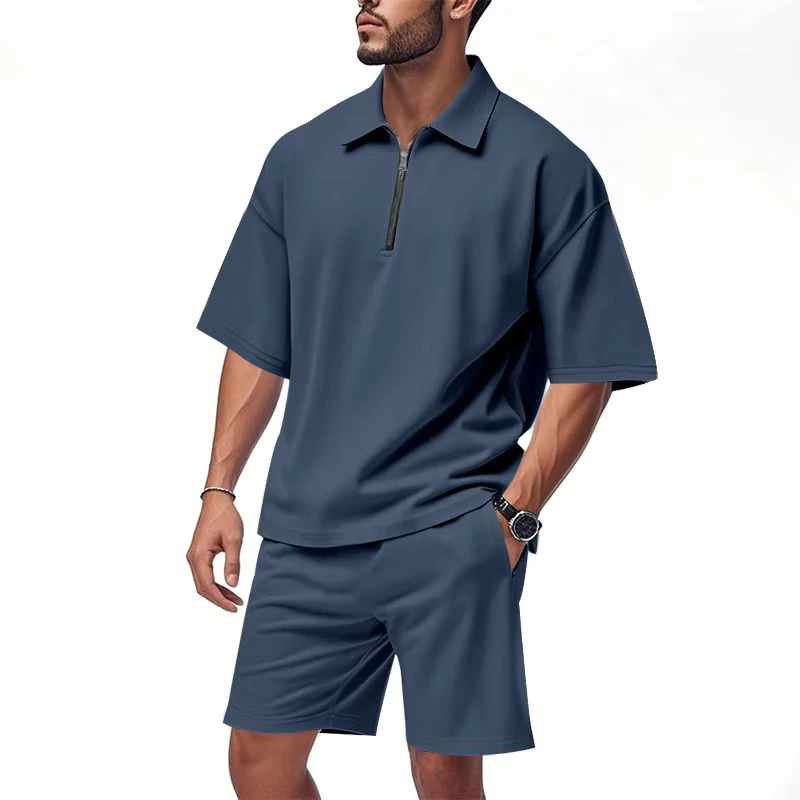 CHINEE-Men-Summer-Suit-Set-Five-Sleeve-Polo-Shirt-and-Short-Pants-Two-Piece-Set-Fashionable-Loose-Suit-Custom-Made-1