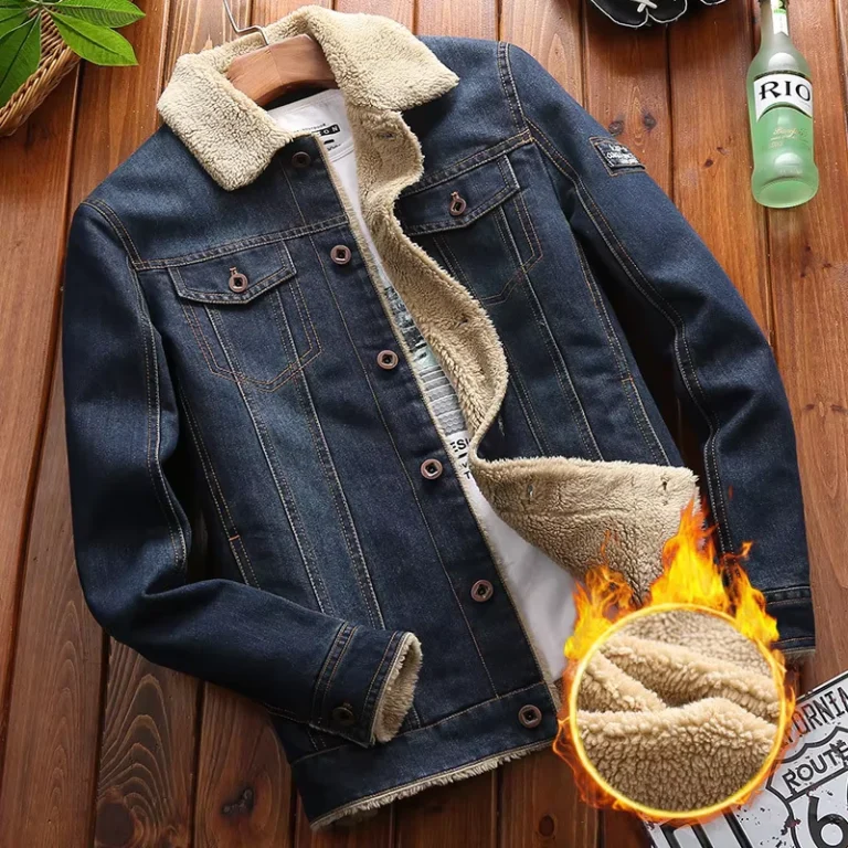 CHINEE-Men-Winter-Plaid-Denim-Jacket-with-Faux-Fur-Lining-and-Collar-Plus-Size-Breathable
