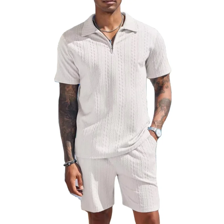 CHINEE-Mens-2-piece-Set-New-Zip-up-POLO-Shirt-and-Shorts-Set-for-Leisure-Vacation-Hawaiian-Style-Mens-Summer-Two-piece-Set-1