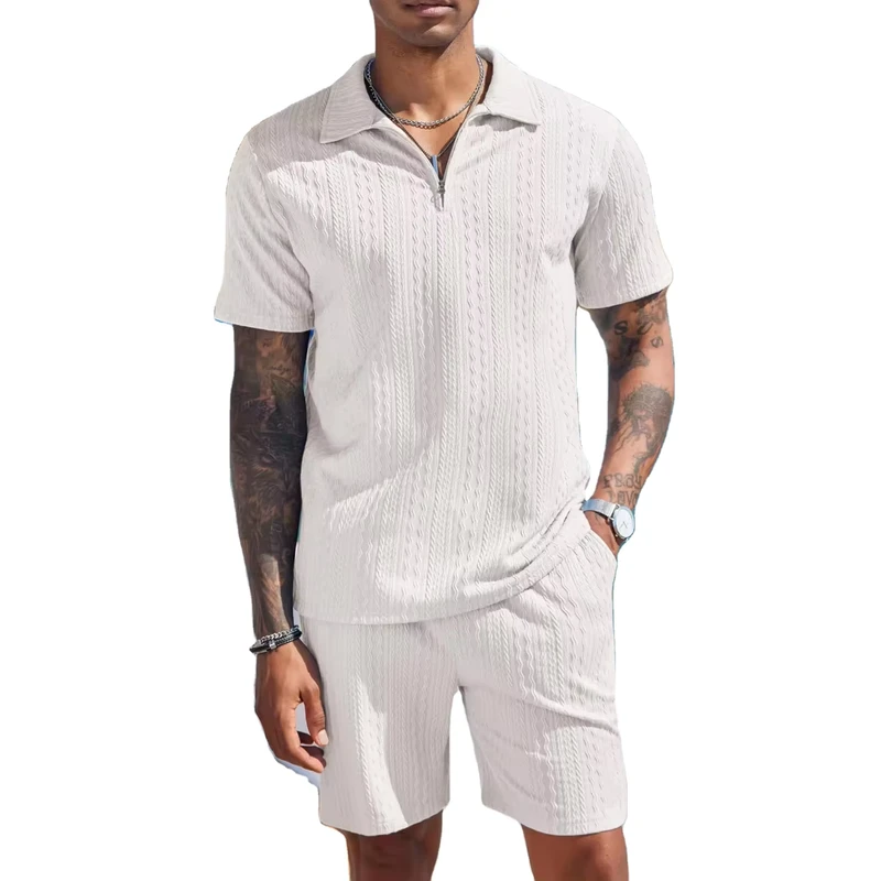 CHINEE-Mens-2-piece-Set-New-Zip-up-POLO-Shirt-and-Shorts-Set-for-Leisure-Vacation-Hawaiian-Style-Mens-Summer-Two-piece-Set-1