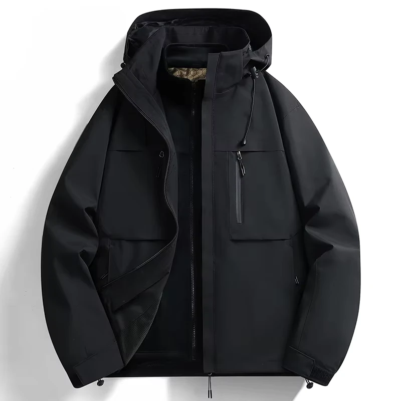 CHINEE-Mens-3in1-Lightweight-Outdoor-Jacket-for-Hiking-Trekking-Stand-Collar-Long-Windbreaker-with-Full-Zipper-Patchwork-Breathable