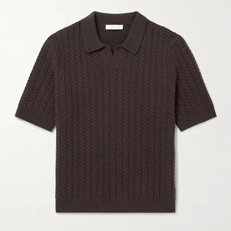 CHINEE-Mens-Business-Casual-Brown-Cable-Knit-Wool-Solid-Pattern-Short-Sleeve-for-Polo-Shirt-Breathable-Anti-Wrinkle-Top-for-Summer