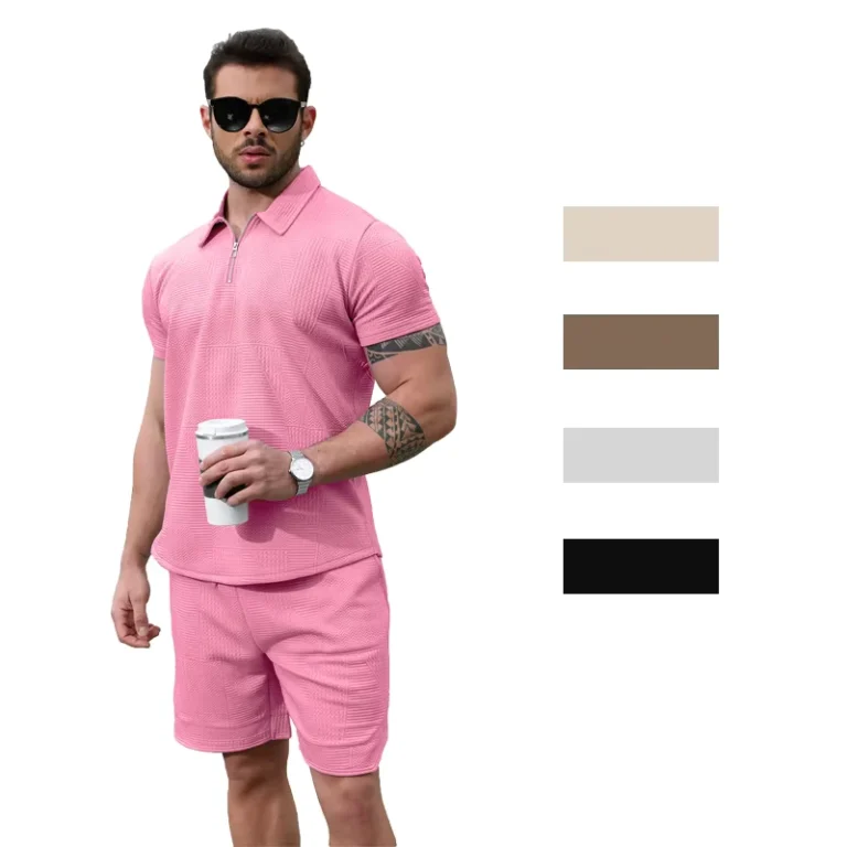 CHINEE-Mens-Casual-Summer-Sports-Shorts-Set-Two-Piece-Short-Sleeve-T-Shirt-and-Knitted-Shorts-Polo-style-Tracksuit