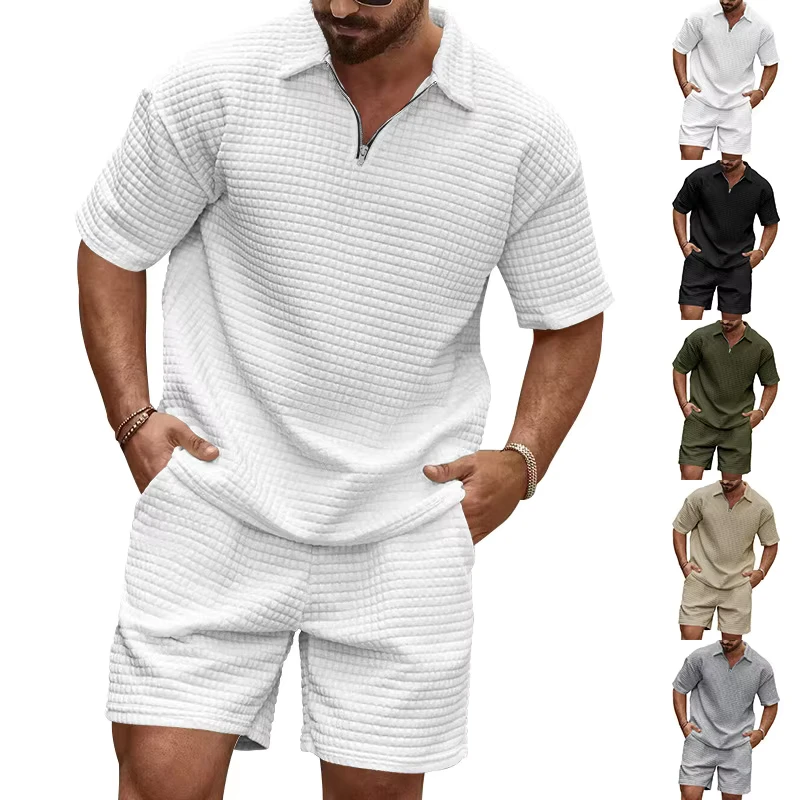 CHINEE-Mens-Casual-Trend-Polo-Sport-Set-for-Summer-Comfortable-Solid-Color-New-Fashion