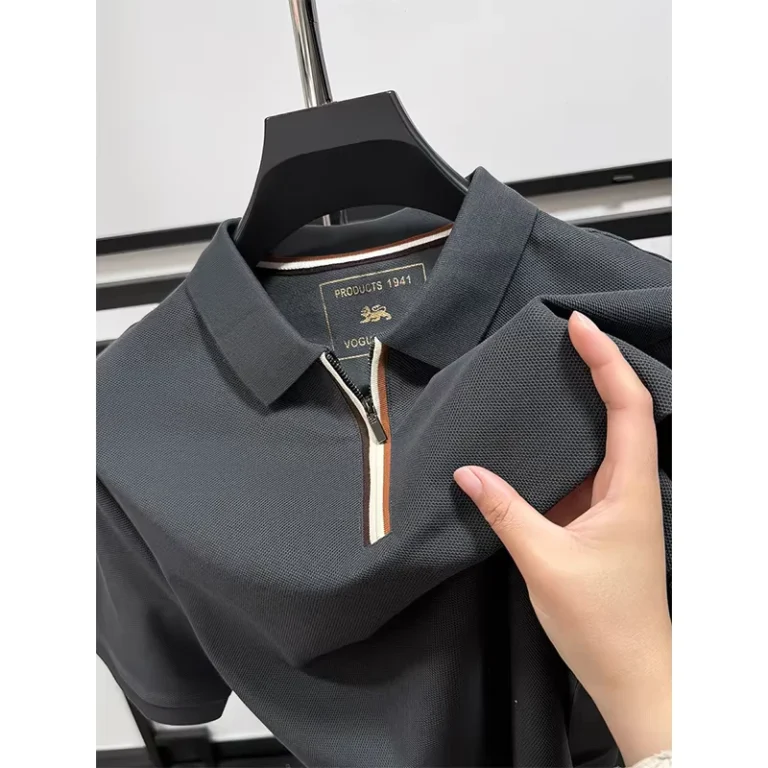 CHINEE-Mens-Casual-Zipper-Polo-Shirts-100-Cotton-Short-Sleeve-T-shirt-Trendy-Fit-for-Summer-High-Quality-Lapel-Business-Polo-Shirt-1