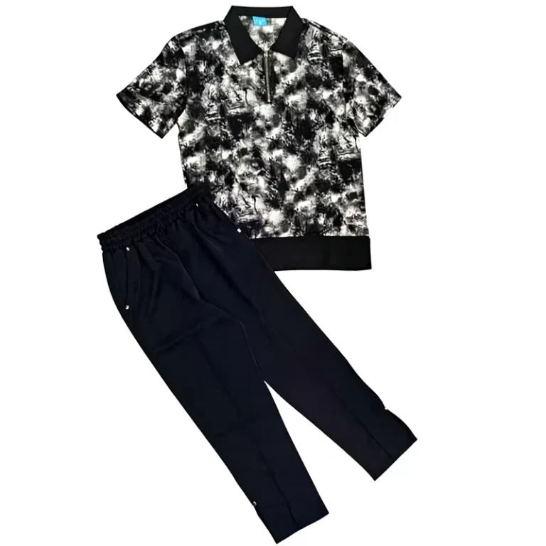 CHINEE-Mens-Eco-Friendly-Lightweight-Abstract-Tie-Dye-Studded-Half-zip-Polo-Shirt-Drawstring-Pants-2-Piece-Set-Casual-Summer-1