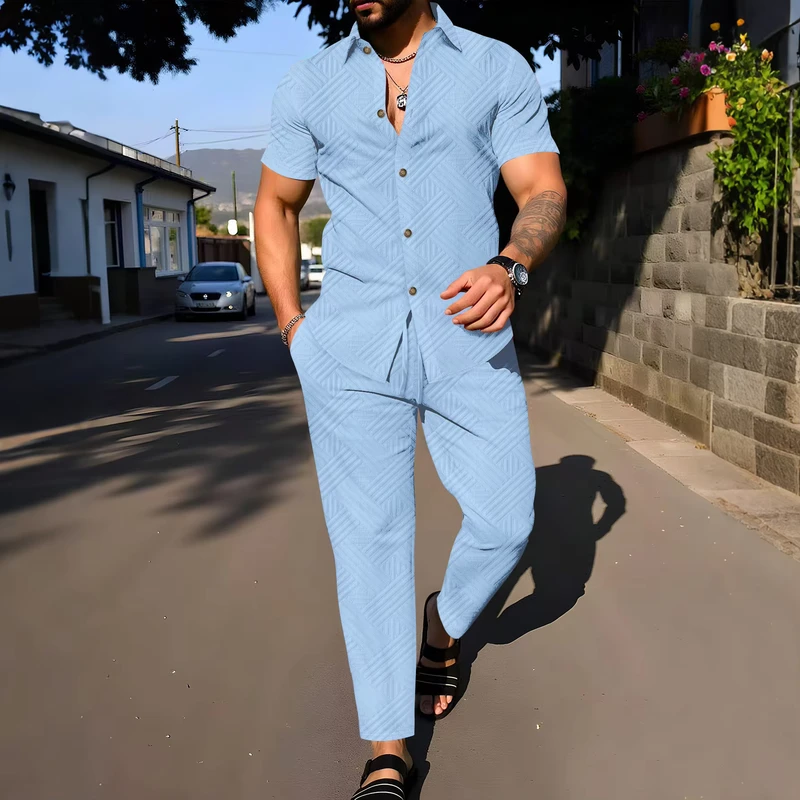 CHINEE-Mens-Fashionable-Summer-Polo-Shirt-and-Short-Tracksuit-Set-with-Embroidered-Pattern-Short-Sleeve-Shirt-and-Pants