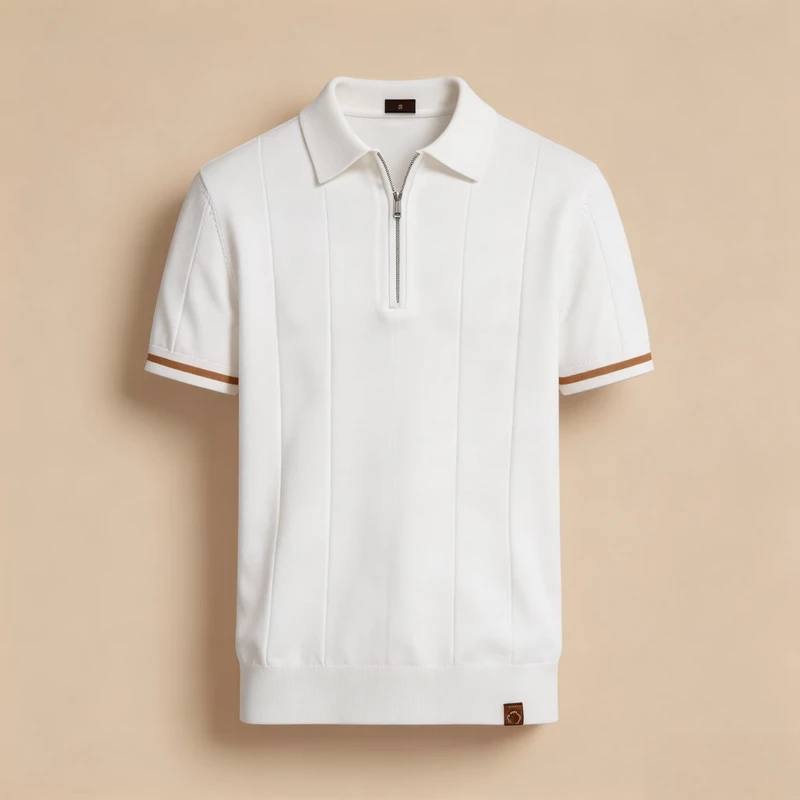 CHINEE-Mens-Half-Zip-Knitted-Short-Sleeve-Polo-Shirt-Business-Casual-Woven-100-Polyester-Minimalist-Solid-Breathable-Wear-Resistant-1