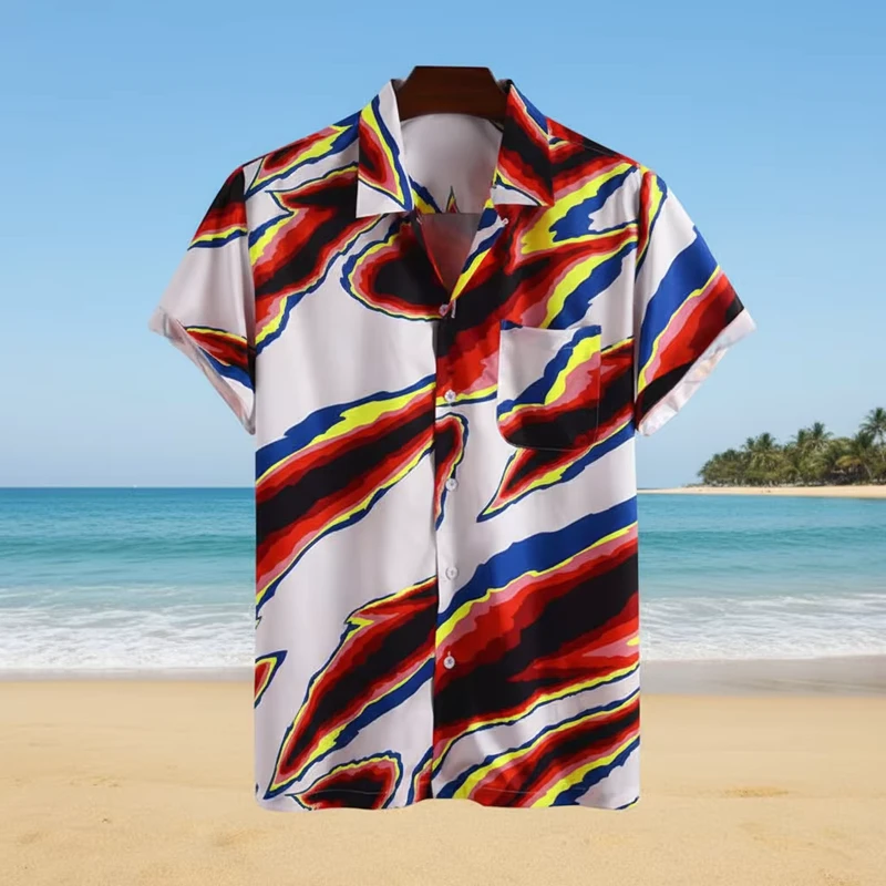 CHINEE-Mens-Hawaiian-Shirt-Shorts-Set-Polyester-Tropical-Beach-Lei-Polo-US-Size-S-3XL-Two-Piece-Vacation-Black-Green-Hawaii-Shirt