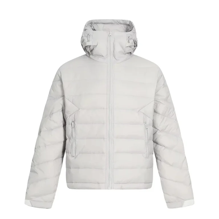 CHINEE-Mens-Hooded-Jacket-Trendy-Winter-Casual-Solid-Color-Loose-Fit-Zipper-Closure-Nylon-Polyester-White-Duck