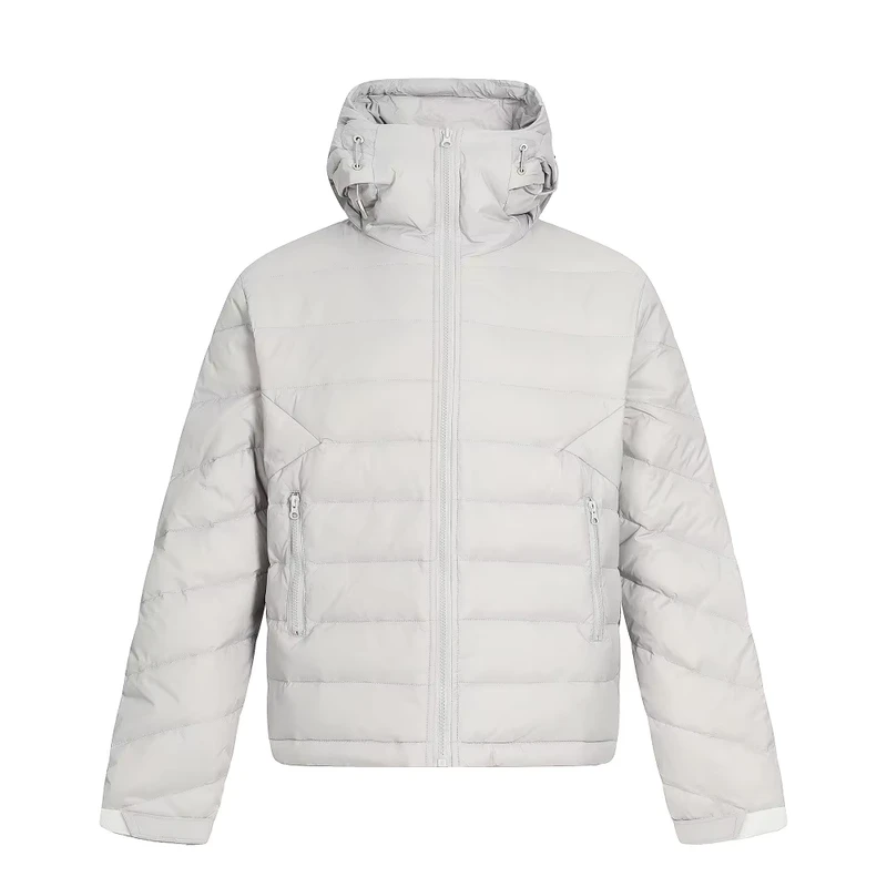 CHINEE-Mens-Hooded-Jacket-Trendy-Winter-Casual-Solid-Color-Loose-Fit-Zipper-Closure-Nylon-Polyester-White-Duck