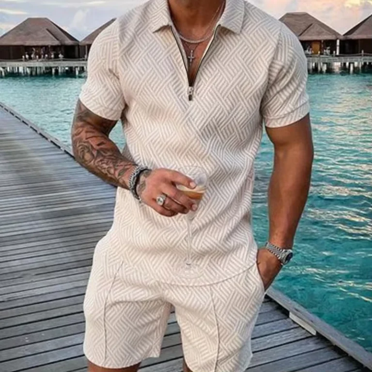 CHINEE-Mens-New-Casual-POLO-Zipper-Shirt-Short-sleeved-Suit
