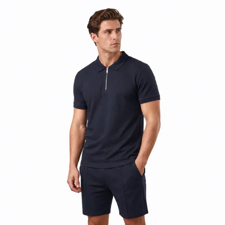 CHINEE-Mens-Quarter-Zip-T-Shirt-and-Shorts-Set-Pique-Knit-4-Way-Stretch-Quick-Dry-Summer-Gym-Outfits-Casual-Holiday-Vacation-Outfit-1