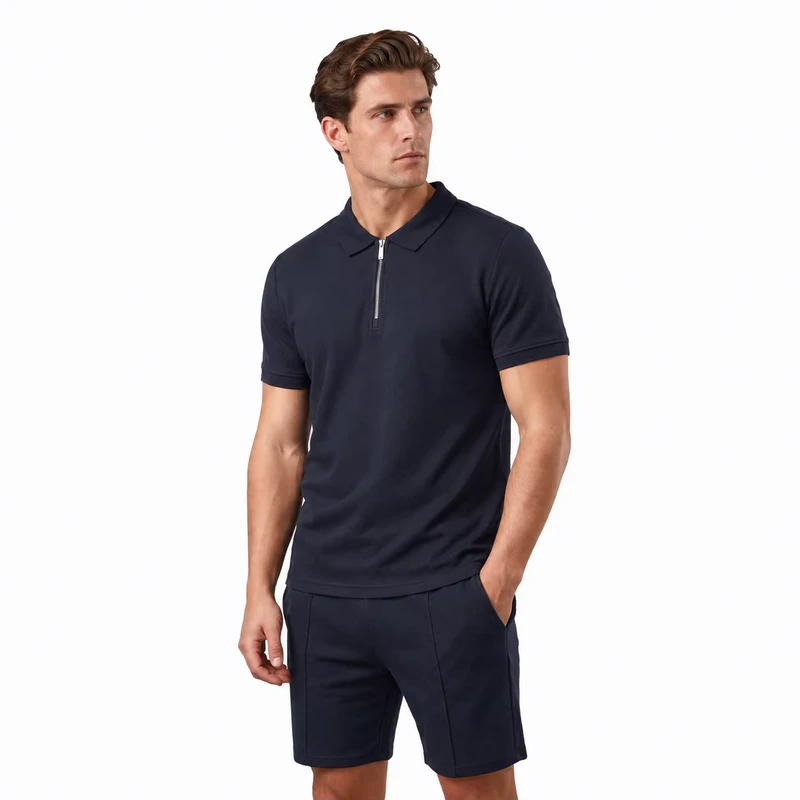 CHINEE-Mens-Quarter-Zip-T-Shirt-and-Shorts-Set-Pique-Knit-4-Way-Stretch-Quick-Dry-Summer-Gym-Outfits-Casual-Holiday-Vacation-Outfit-1