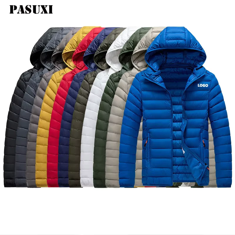 CHINEE-Mens-S-6XL-Light-Warm-Hooded-Winter-Puff-Filled-Cotton-Jacket-Coat-Black