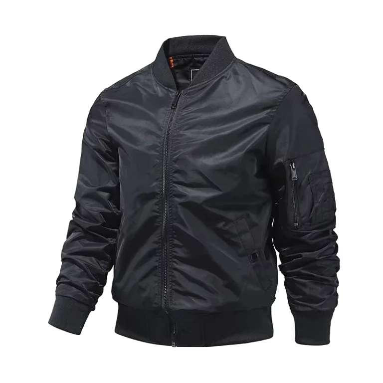 CHINEE-Mens-Slim-Stylish-Coated-Satin-Jacket-Rib-Stand-Collar-High-Street-Design-Black-Zip-Up-Winter-Bomber-Waterproof