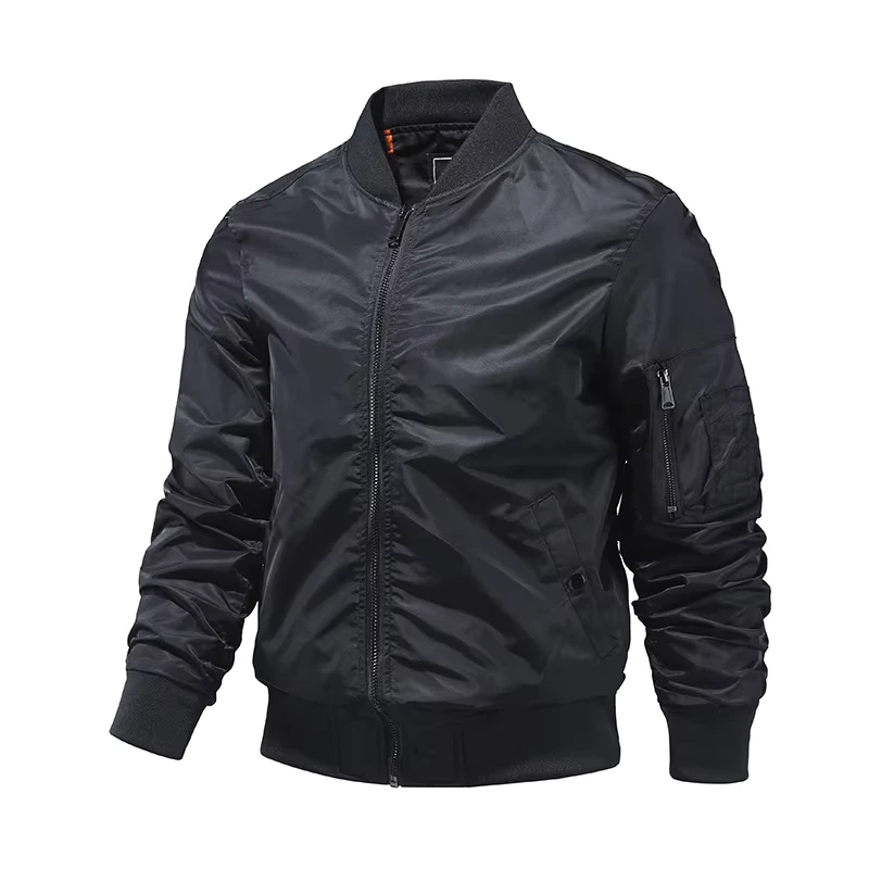 CHINEE-Mens-Slim-Stylish-Coated-Satin-Jacket-Rib-Stand-Collar-High-Street-Design-Black-Zip-Up-Winter-Bomber-Waterproof