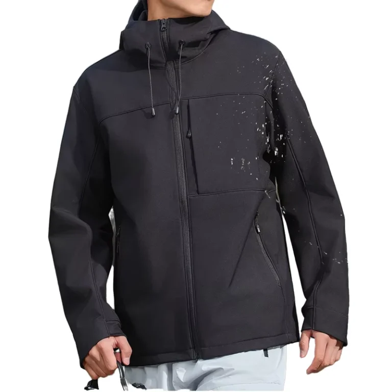 CHINEE-Mens-Soft-Shell-Jacket-Simple-Style-Lightweight-Waterproof-Adjustable-Hood-with-Canvas-Cuffs-for-Winter-Outdoors