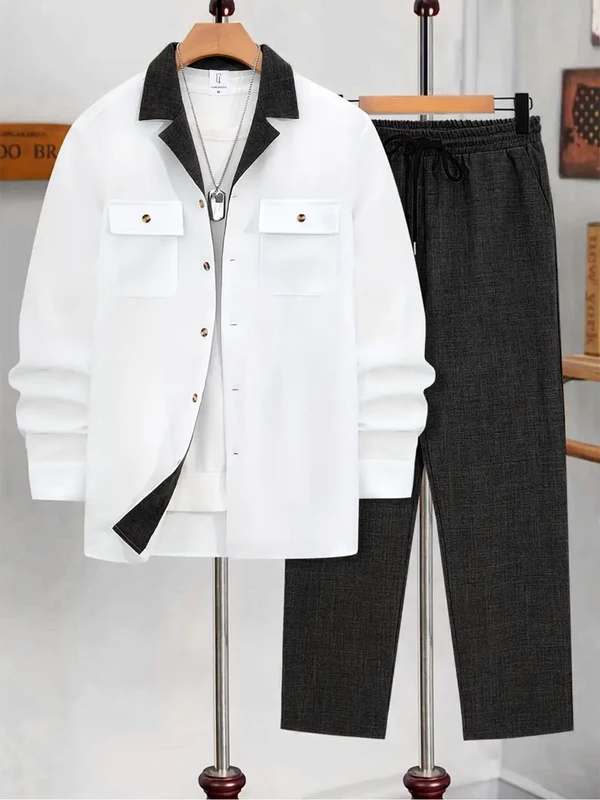 CHINEE-Mens-Spring-and-Autumn-Suit-Color-Contrast-Blazer-with-Open-Collar-Long-Sleeve-Shirt-and-Trousers-Casual-Two-Piece-Set-Whole