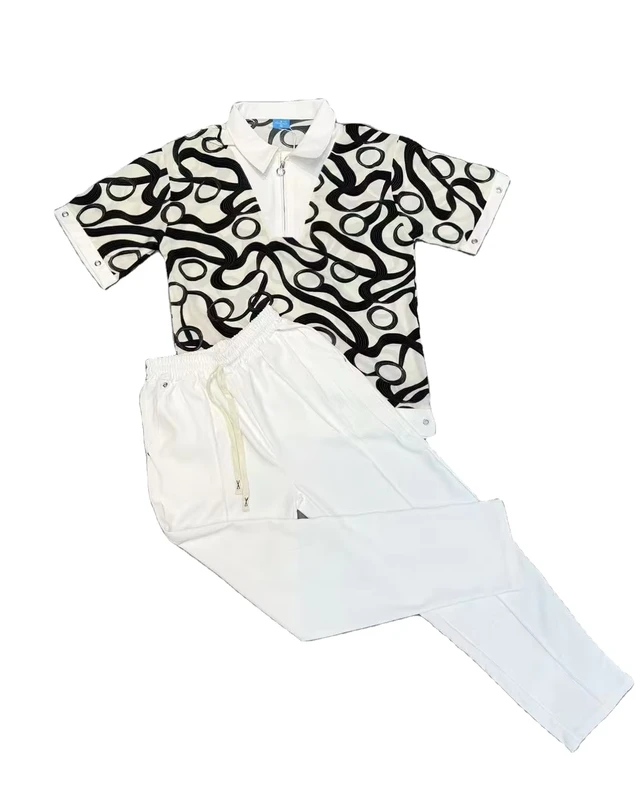 CHINEE-Mens-Summer-2-Piece-Plaid-Print-Polo-Shirt-Elastic-Waist-Pants-Casual-Streetwear-Tracksuit-Plus-Size-Breathable-Eco-Friendly-1