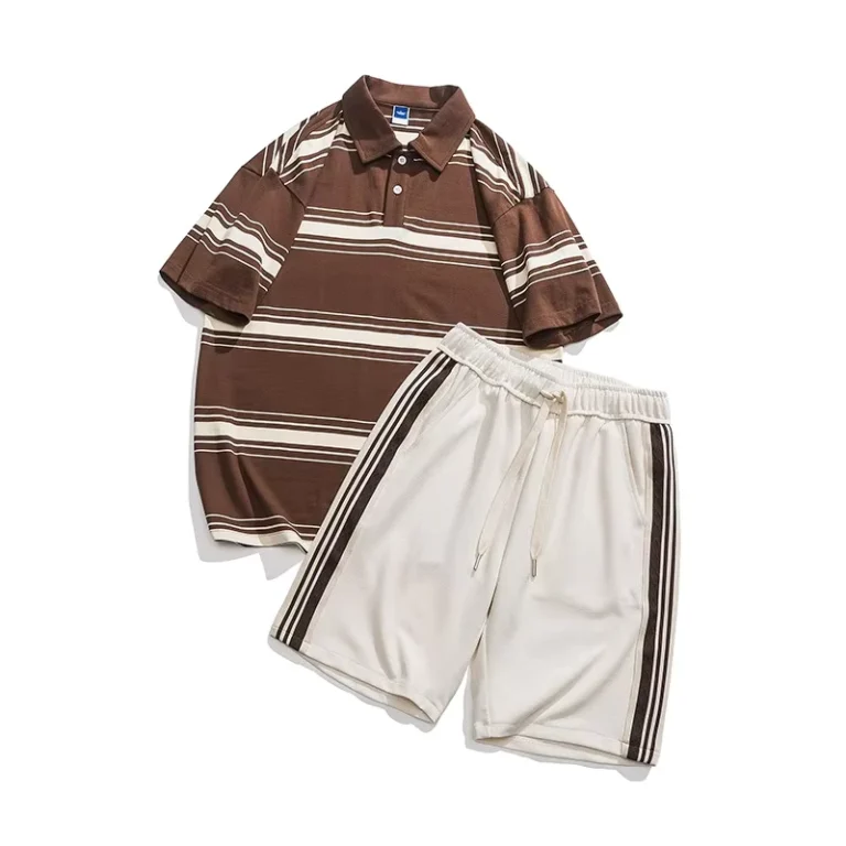 CHINEE-Mens-Summer-2-Piece-Set-Breathable-Solid-Polo-Shirt-Shorts-Short-Sleeve-Striped-Lapel-Casual-Retro-Loose-Knitted-T-Shirt