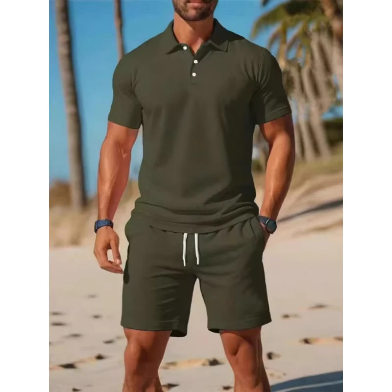 CHINEE-Mens-Summer-Casual-Sports-All-Match-Slim-Fit-Short-Sleeve-Fashionable-Color-Blocking-100-Polyester-POLO-Shirt-Set