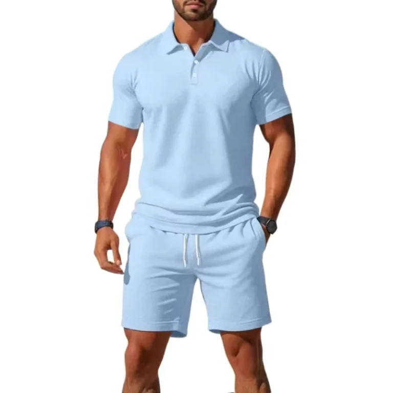 CHINEE-Mens-Summer-Casual-Sports-All-Match-Slim-Fit-Short-Sleeved-Color-Blocking-Patchwork-Polo-Shirt-Shorts-Cross-Border-Set-1