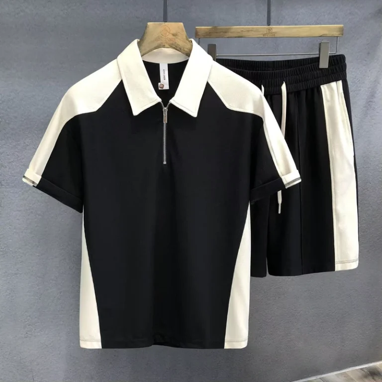 CHINEE-Mens-Summer-Casual-Sports-Shirt-Plus-Size-Two-piece-Polo-Set-Quick-Drying-and-Comfortable-Waffle-Fabric-2