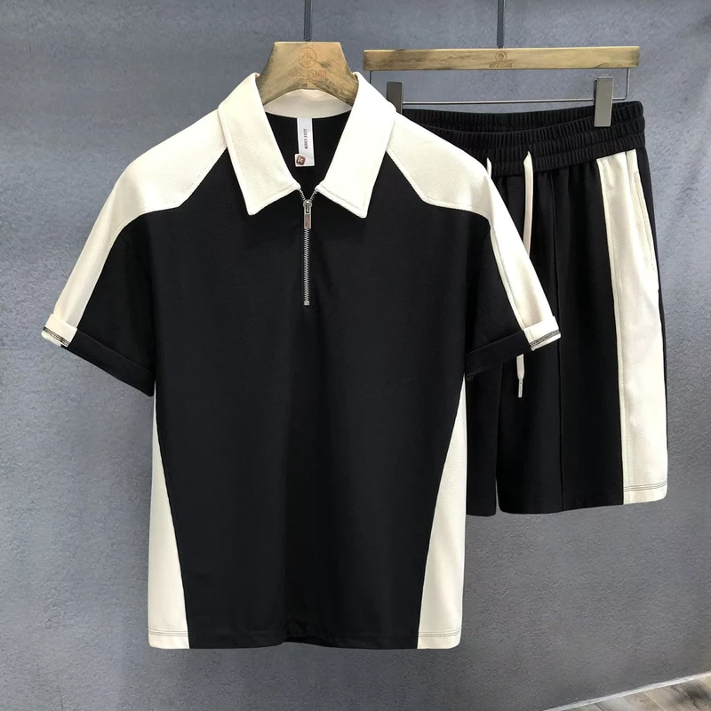 CHINEE-Mens-Summer-Casual-Sports-Shirt-Plus-Size-Two-piece-Polo-Set-Quick-Drying-and-Comfortable-Waffle-Fabric-2