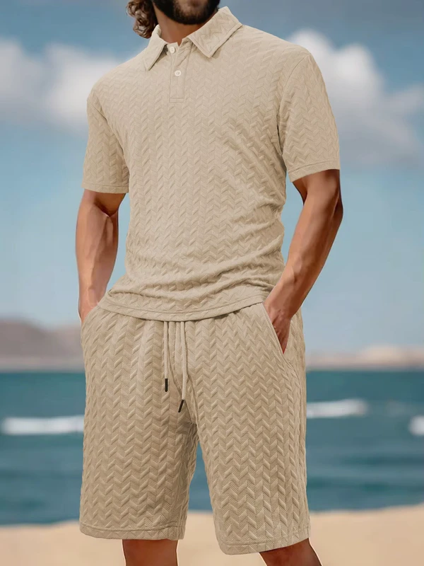CHINEE-Mens-Summer-European-and-American-Jacquard-Fabric-Casual-Sportswear-Thin-Lapel-Polo-Shirt-Short-Sleeved-Set