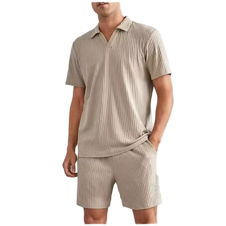 CHINEE-Mens-Summer-Fashion-Casual-Solid-Color-Outfit-Breathable-Quick-dry-Sports-Top-Polo-Shirt-and-Shorts-Two-Piece-Set