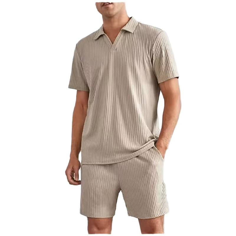 CHINEE-Mens-Summer-Fashion-Casual-Solid-Color-Outfit-Breathable-Quick-dry-Sports-Top-Polo-Shirt-and-Shorts-Two-Piece-Set