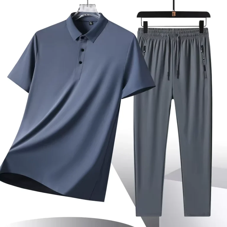 CHINEE-Mens-Summer-Ice-Silk-Short-Sleeve-Polo-Shirt-Elastic-Sports-Pants-Two-Piece-Quick-Dry-Set-for-Sports-Leisure-Business-Solid