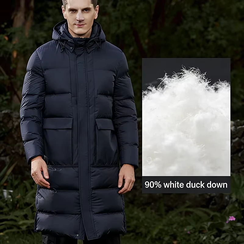 CHINEE-Mens-Thickened-Hooded-Waterproof-Windproof-Long-Casual-Down-Jacket-90-White-Duck-Down-Thermal-Winter-Outerwear