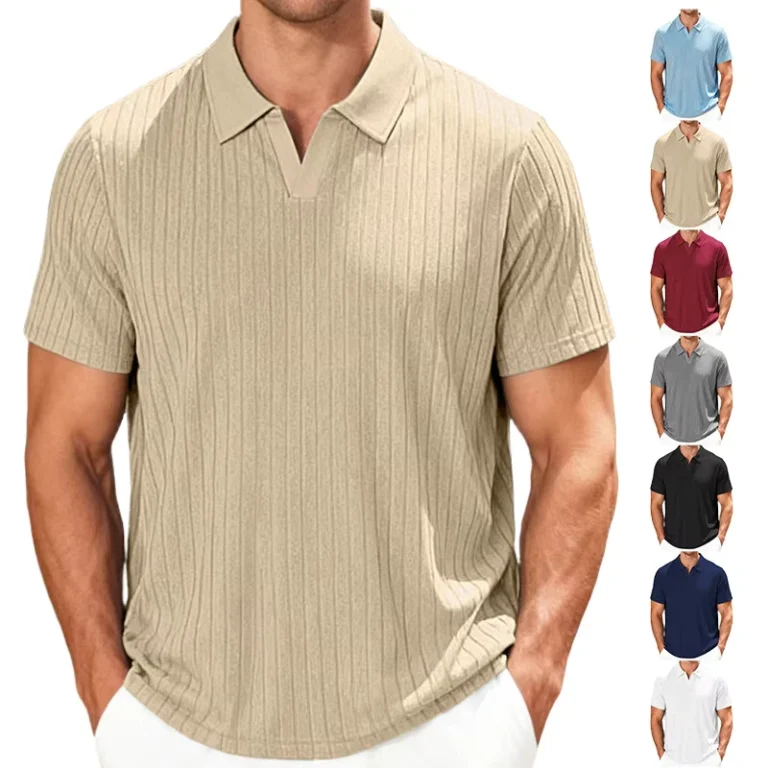CHINEE-Mens-V-neck-Polo-Shirt-for-Business-Casual-Loose-Fitting-Short-Sleeve-Office-Wear-Polo-T-shirt-for-Summer-Tshirt