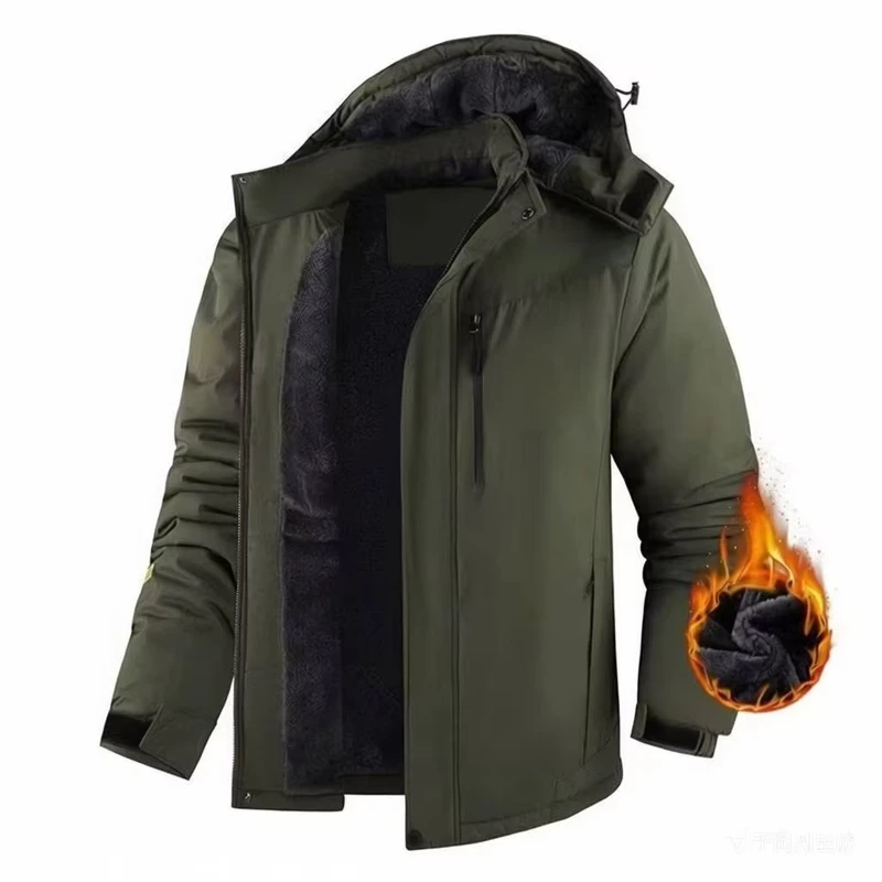 CHINEE-Mens-Waterproof-Windproof-Thermal-Fleece-Lined-Hooded-Shell-Jacket-with-Stand-Collar-Zipper-Closure-for-Winter-Ice-Sports-OEM