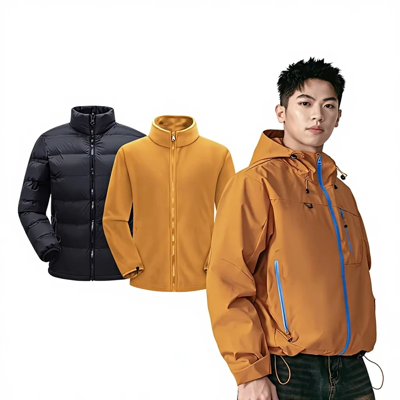 CHINEE-Mens-Womens-3-in-1-Hooded-Windbreaker-Jacket-Waterproof-Windproof-for-Outdoor-Hiking-Durable