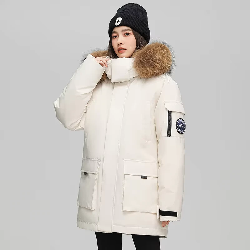 CHINEE-Mens-Womens-Winter-Jacket-Waterproof-Hooded-Rabbit-Fur-Zipper-Closure-Polyester-Thickened-National-Standard-Couples-Jacket