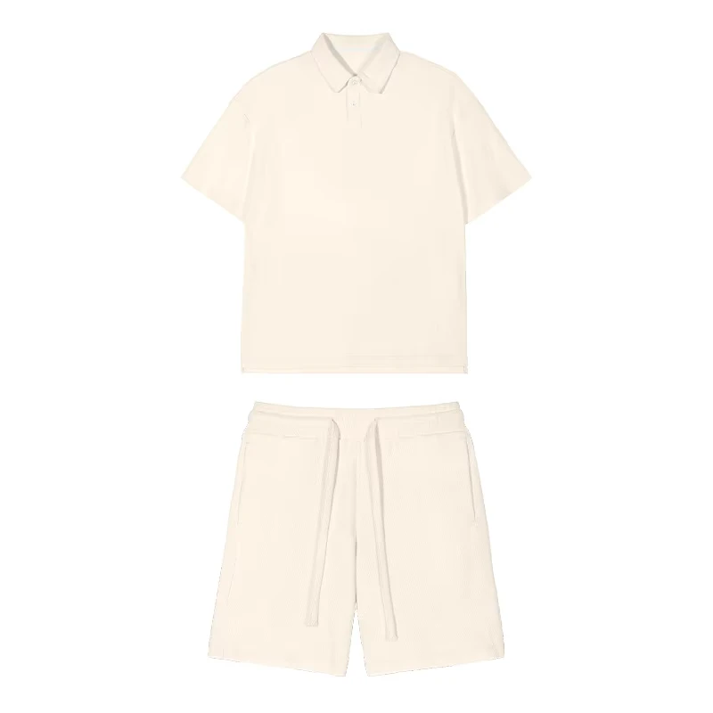 CHINEE-Menswear-Summer-Eco-Friendly-100-Bamboo-Fiber-Loose-Heavy-Polo-Shirt-Waffles-Two-Piece-Set-High-Quality-Short-Sleeve