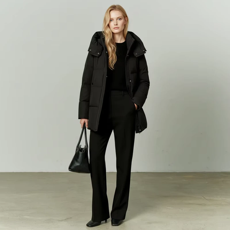 CHINEE-Mid-Length-Down-Jacket-Plaid-Zipper-Design-Slim-Fit-Hooded-Loose-Version-Warm-Stand-Collar
