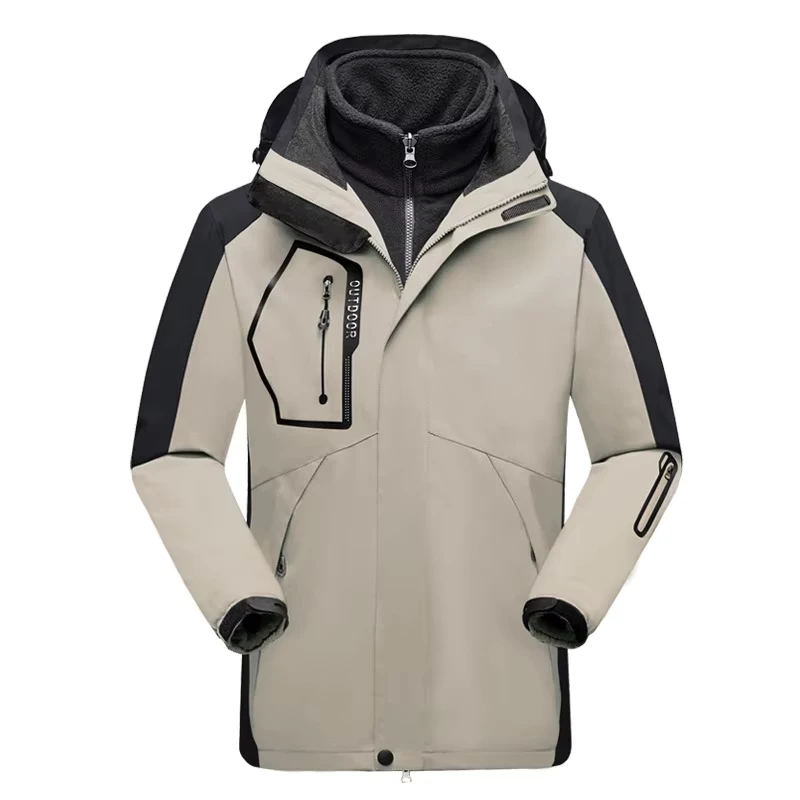 CHINEE-Mountain-Waterproof-3-in-1-Outdoor-Jacket-Hooded-Stand-Collar-Detachable-Fleece-Liner-Zipper-Closure-for-Men-Women